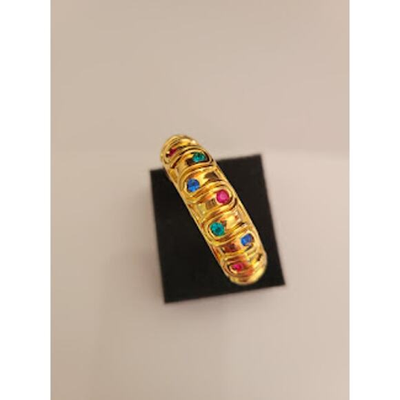 Swarovski Hoop Earrings Gold Plated with Jewel Tone Crystals Clip On Swan Signed - Picture 7 of 9